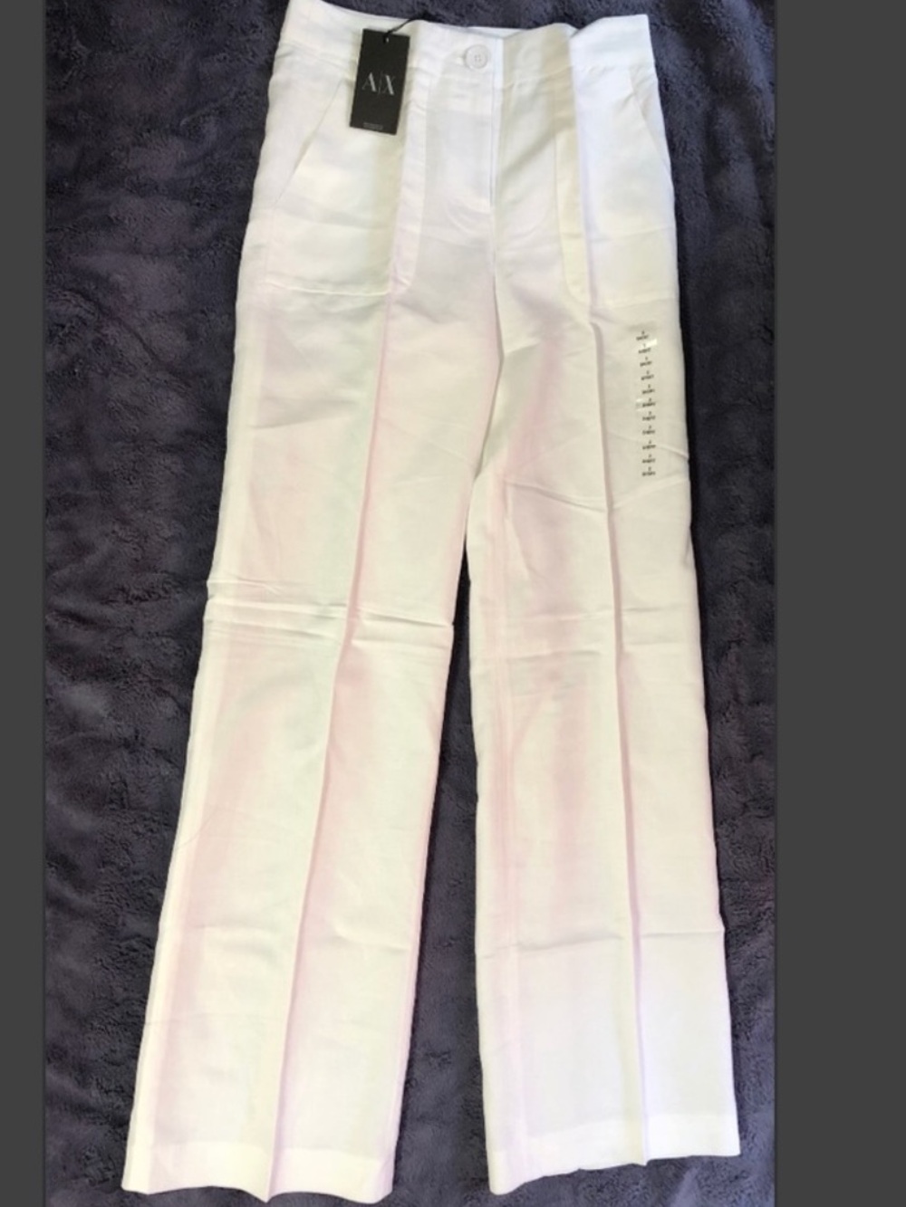 Armani Exchange White Linen Straight-Leg Pants
